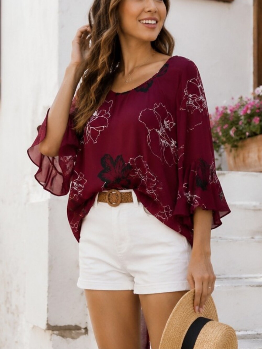 Ricki’s Floral Bell Sleeve Blouse Sheer Boho Top Size: 10 (US)